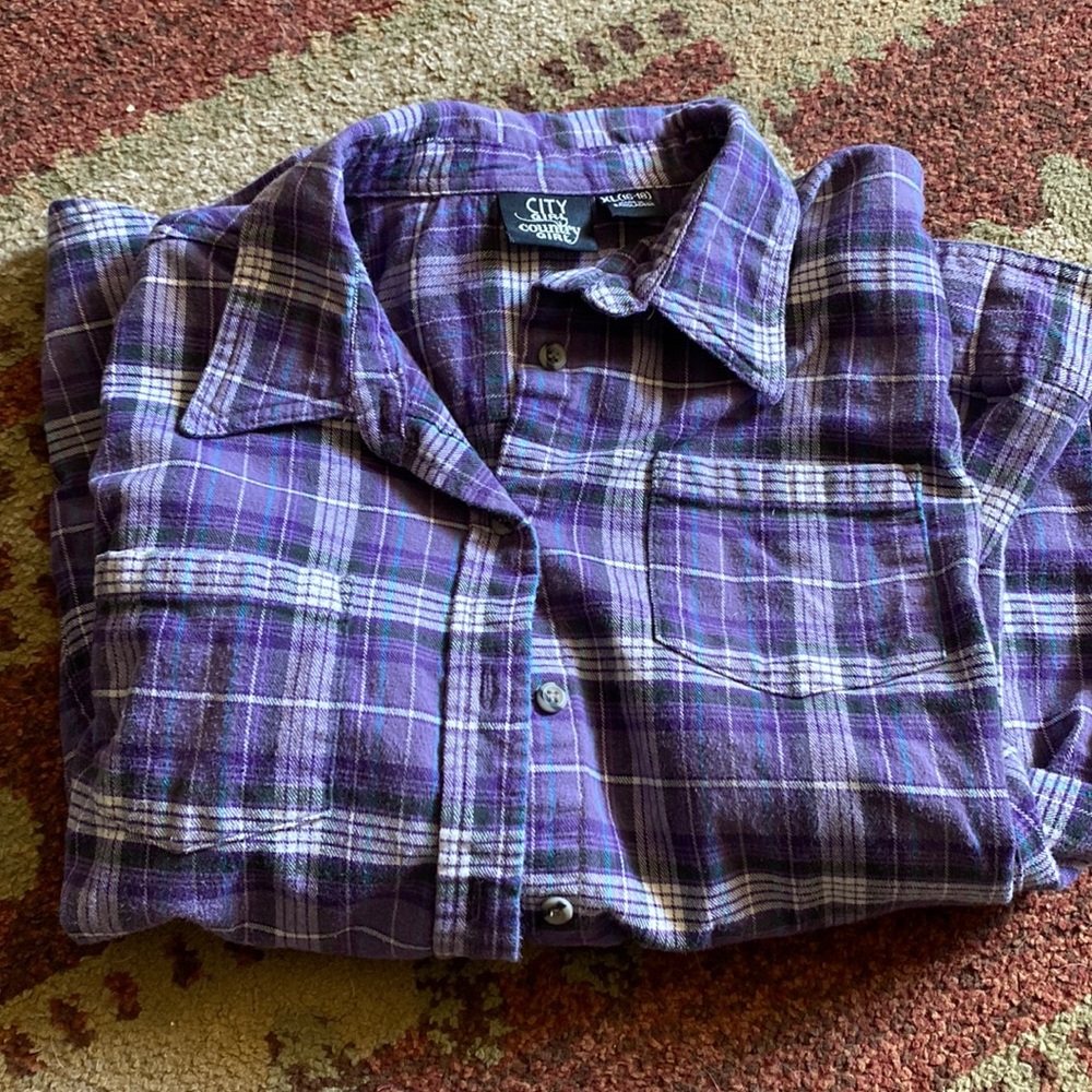 Purple and blue flannel.